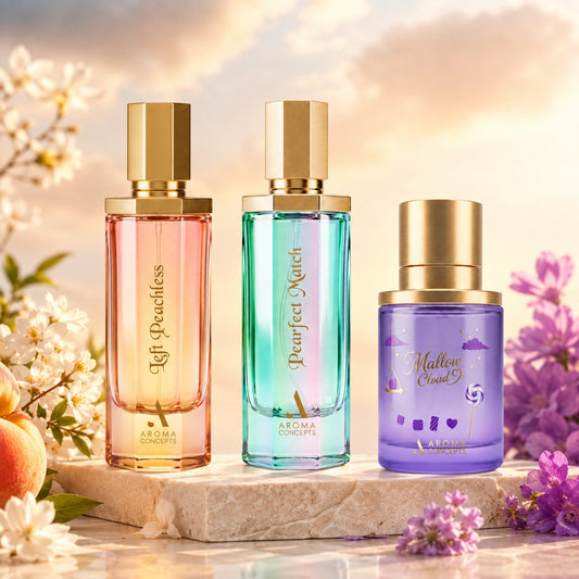 perfume set - left peachless, pearfect match and mallow cloud 9 perfume