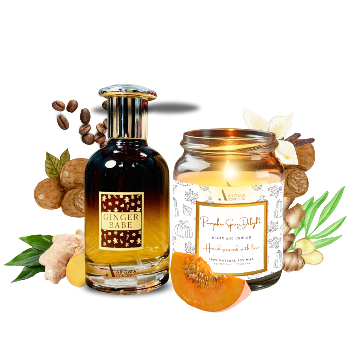 Set Ginger Babe EDP & CANDLE Pumpkin Spice Delight by Aroma Concepts
